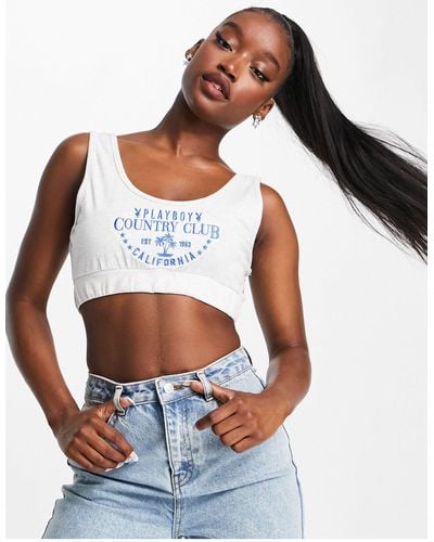 Missguided Playboy Sports Co-ord Scoop Neck Crop Top - Grey