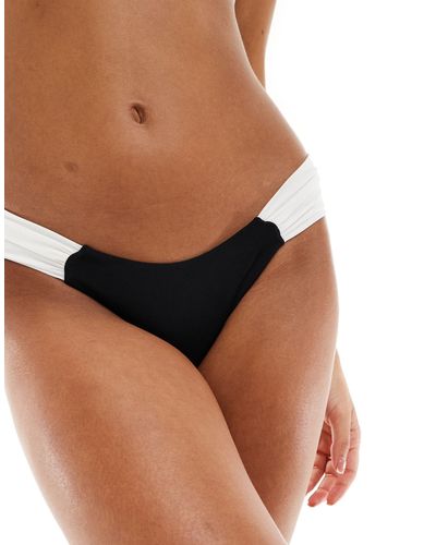 Free Society Ruched Side Contrast Bikini Bottom - Black