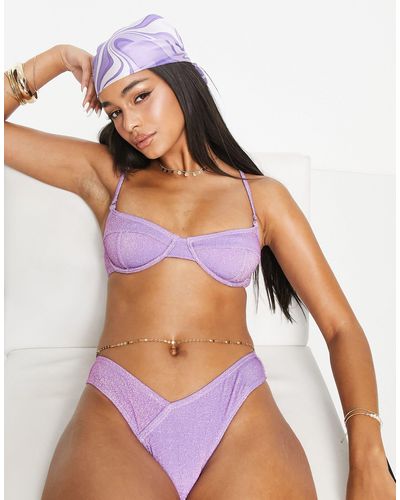 South Beach Mix & match - slip bikini a v sgambati lilla metallizzato - Viola