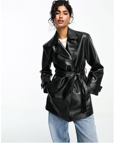 ASOS Short Faux Leather Trench Coat - Black