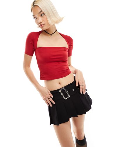 Motel Square Neck Stretch Top - Red