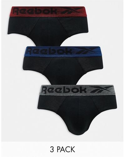 Reebok Gough 3 Pack Briefs With Colour Waistband - Black