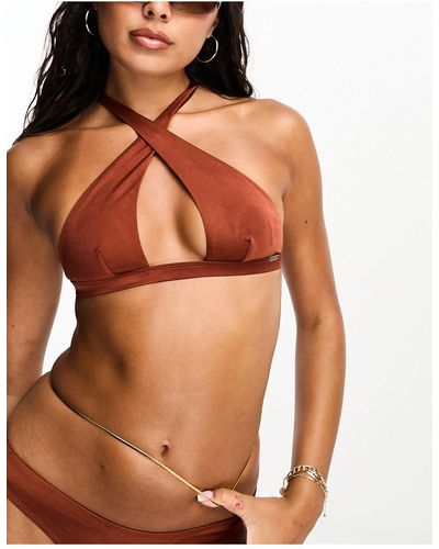 Free Society Top bikini con cut-out avvolgente color bruciato lucido - Metallizzato