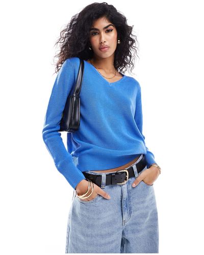 Stradivarius V Neck Knit Jumper - Blue