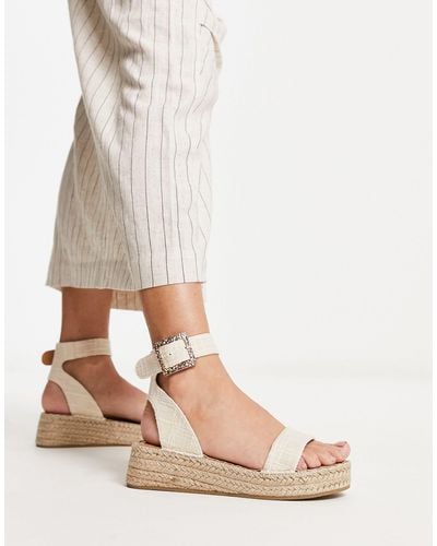 South Beach Pu Two Part Espadrille Sandal With Textured Buckle - Natural