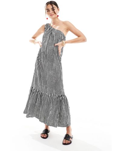 ONLY One Shoulder Tiered Hem Maxi Dress - Gray