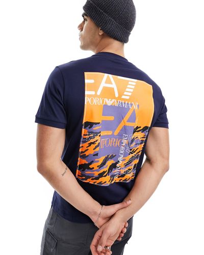 EA7 Emporio armani - t-shirt avec encadré à logo sur l'avant et dans le dos - Bleu