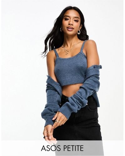 ASOS Asos Design Petite Knitted Cami Top Twin Set Co-ord - Blue