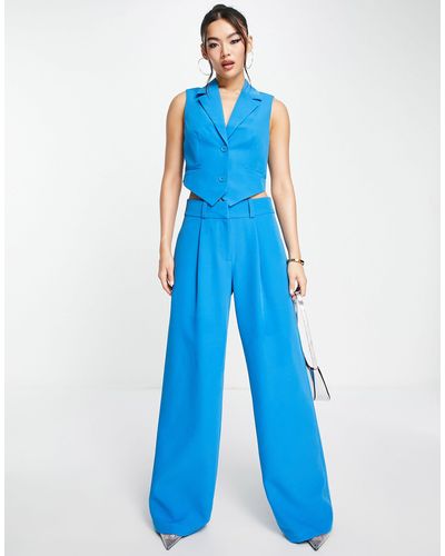Something New X Emilia Silberg Tailored Mid Rise Wide Leg Trouser Co-ord - Blue