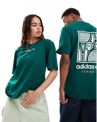 adidas Originals Tennis Unisex Graphic T-shirt With Back Print - Green