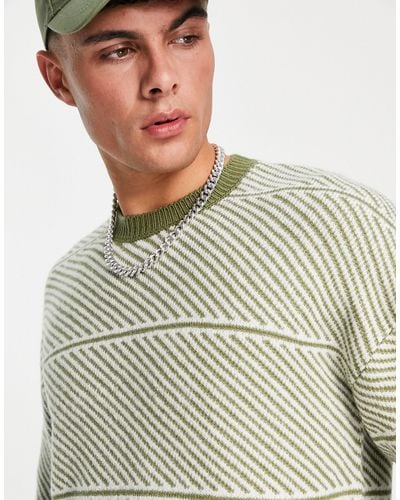 New Look Stripe Crew Neck Sweater - Green