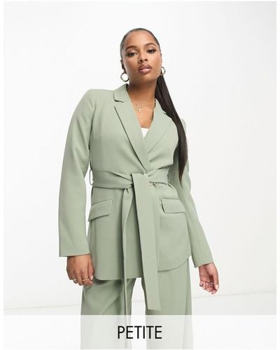 Forever New Blazer With Tie Belt - Green