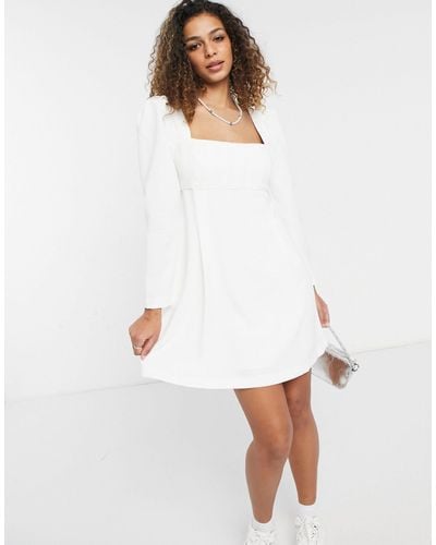 Forever New Puff Shoulder Square Neck Mini Dress - White