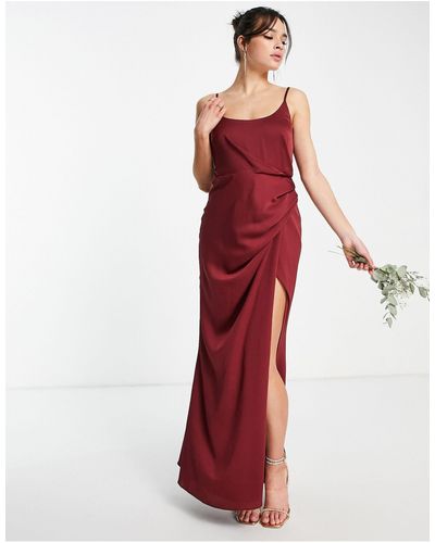 ASOS Bridesmaid Cami Maxi Dress With Drape Detail Skirt - Red