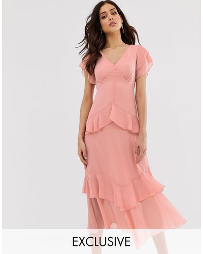 Warehouse Tiered Maxi Dress With Ruffles - Pink