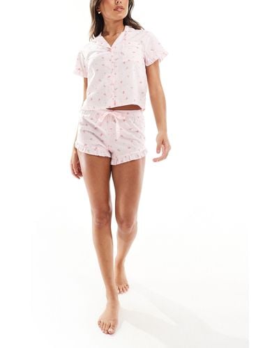 Boux Avenue Rose Print Revere Pyjama Set - White
