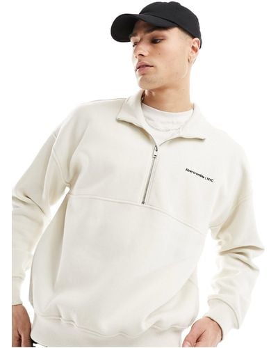 Abercrombie & Fitch Premium Half Zip Sweatshirt - White