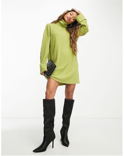 ASOS Supersoft Turned Cuff Roll Neck Mini Sweater Dress - Green