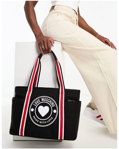 Love Moschino Canvas Tote Tas Met Cirkelvormig Logo - Zwart