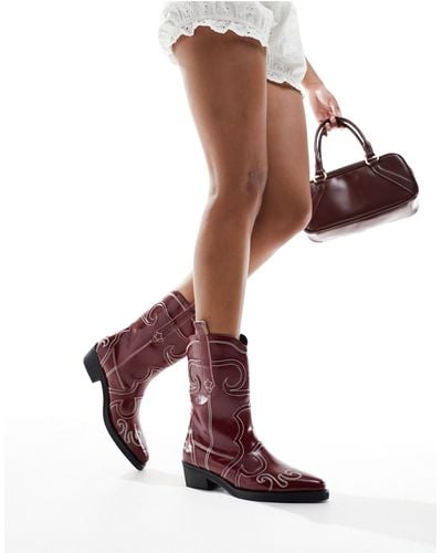 Public Desire Folklore Ankle Western Boot - Brown