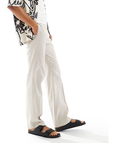 ASOS Smart Straight Leg Linen Blend Trousers - White