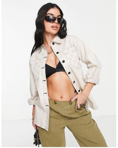 Missguided Co-ord Shirt With Contrast Stitch Detail - Natural