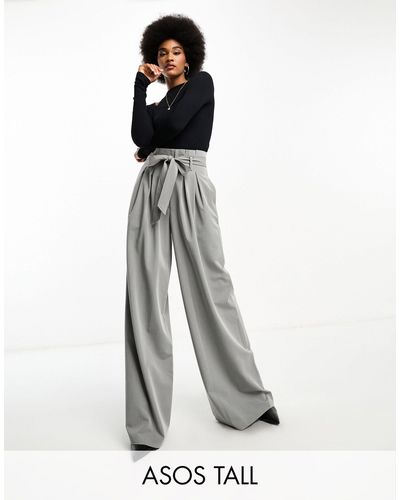 ASOS Asos Design Tall Belted Paperbag Pants - Grey