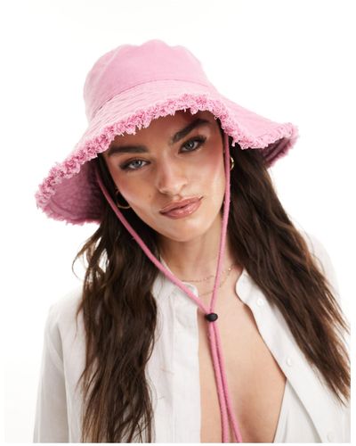 Accessorize Cotton Frayed Bucket Hat With toggle - Pink