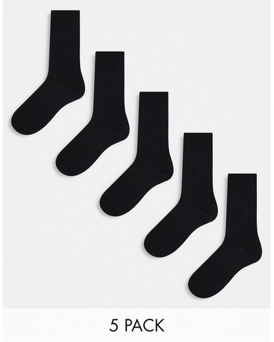 River Island Confezione di 5 paia di calzini neri a coste alla caviglia - Bianco
