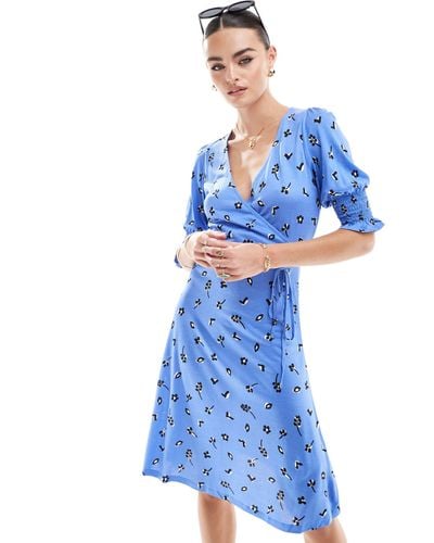 French Connection Floral Print Jersey Wrap Dress - Blue