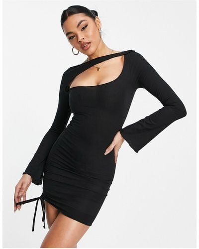 Trendyol Cut Out Neck Ruched Side Mini Dress - Black