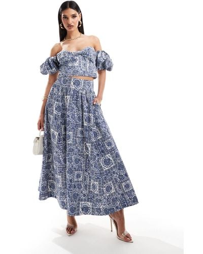 Abercrombie & Fitch Tiered Maxi Skirt - Blue