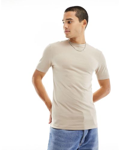 River Island T-shirt attillata color pietra - Bianco