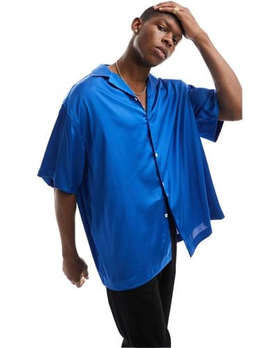 ASOS Oversized Satijnen Overhemd Met Lange Pasvorm - Blauw
