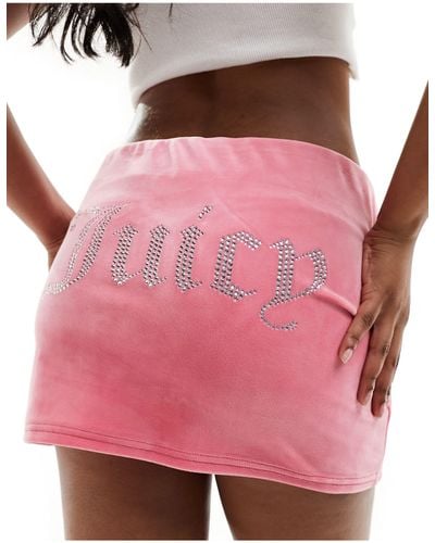 Juicy Couture Diamante Velour Mini Skirt - Pink