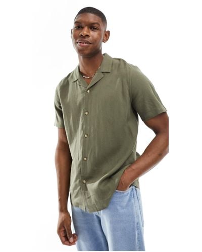 New Look – kurzärmliges hemd aus leinenmix - Grün