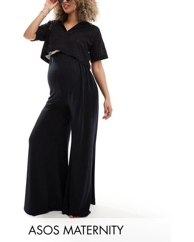 ASOS Asos Design Maternity Jersey Palazzo Beach Trouser - Black