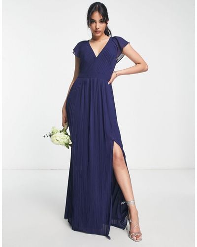 TFNC London Bridesmaid Pleated Maxi Dress - Blue