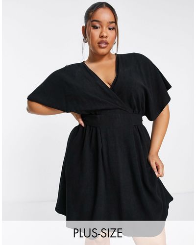 Flounce London Satin Kimono Sleeve Mini Dress - Black
