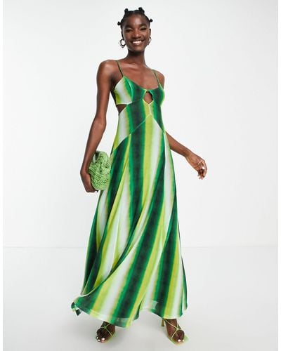 TOPSHOP Tie Dye Cut Out Midaxi Dress - Green