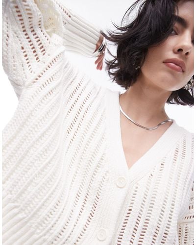 TOPSHOP Knitted Open Stitch Cardigan - White