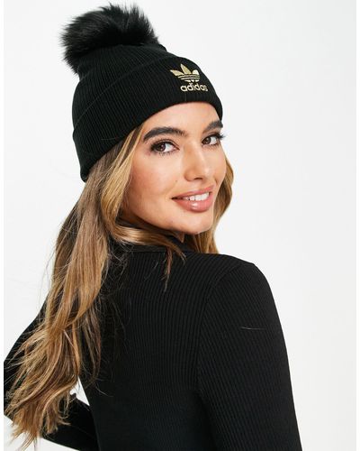 adidas Originals Bonnet avec pompon en fourrure - Noir