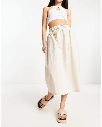Native Youth Linen Drawcord Midaxi Skirt - Natural