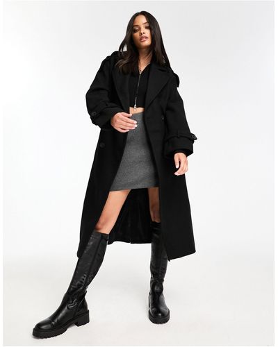 Bershka Wool Trench Coat - Black