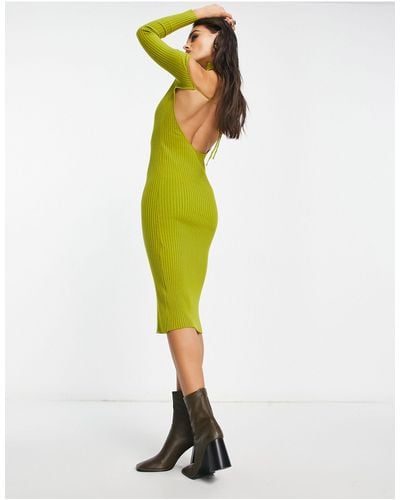 4th & Reckless Knitted High Neck Open Back Midi Dress - Green