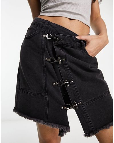 Urban Revivo Asymmetric Denim Mini Skirt - Black