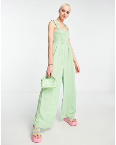 Daisy Street Wide Leg Relaxed Jumpsuit With Shirring Bust - Green