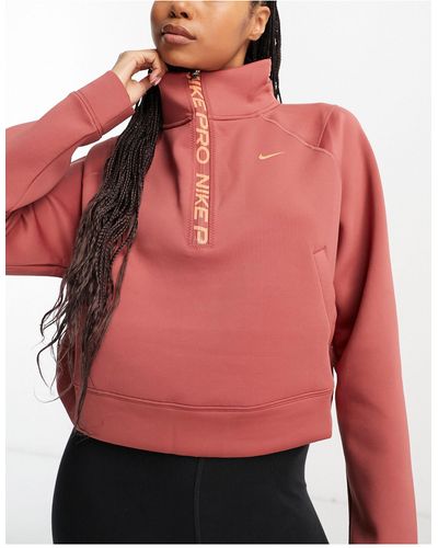 Nike Pro Femme Dri-fit Half Zip Top - Red
