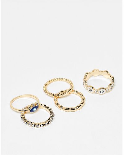 ASOS Pack Of 5 Rings With Mixed Eye Design - White