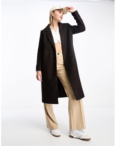 Monki Tailored Double Breasted Wool Blend Coat - Black